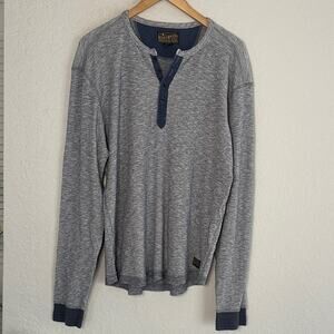 Lucky Brand Men’s Henley Long Sleeve Large Blue Grey Preppy Normcore Collegiate